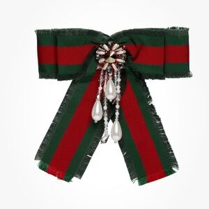 Gucci Green and Red Striped Bow Brooch